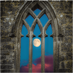 Shower Curtain - Moon through Gothic Arch at Kilmacduagh, County Galway - James A. Truett - Moods of Ireland - Irish Art