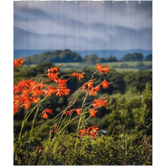 Shower Curtain - Vibrant Montbretia Flowers in the County Clare Countryside - James A. Truett - Moods of Ireland - Irish Art