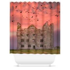 Shower Curtain - Birds over Leamaneh Castle, County Clare - James A. Truett - Moods of Ireland - Irish Art