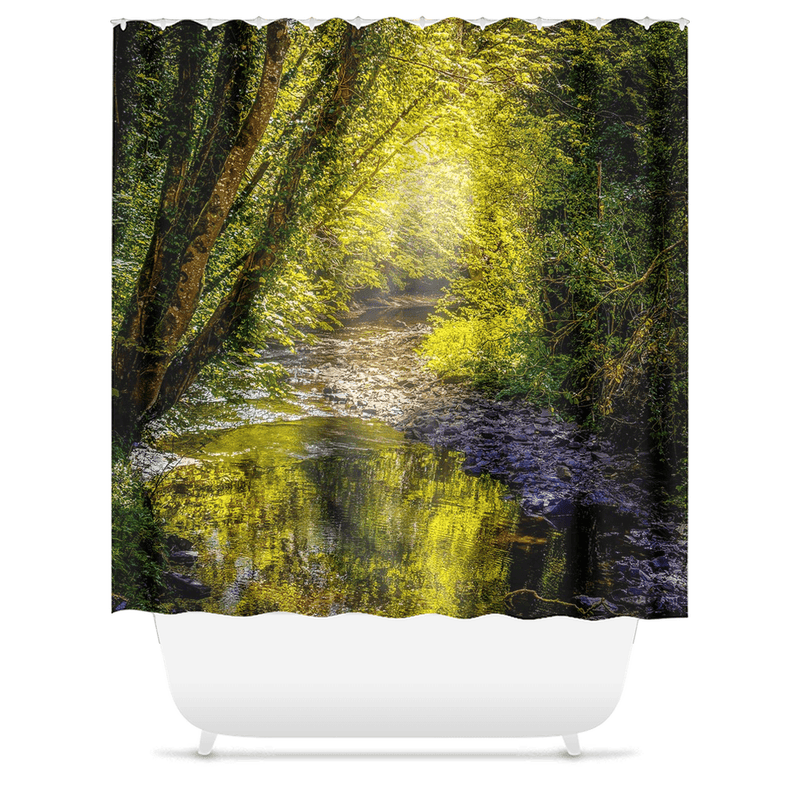 Shower Curtain - Sunrays through Canopy over Owenslieve River, County Clare - James A. Truett - Moods of Ireland - Irish Art