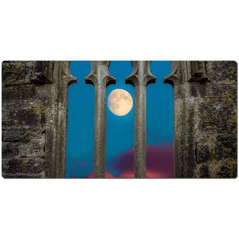 Desk Mat - Moon through Gothic Arch at Kilmacduagh, County Galway - James A. Truett - Moods of Ireland - Irish Art