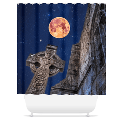 Shower Curtain - Full Moon and Star-Studded Sky over Quin Abbey, County Clare - James A. Truett - Moods of Ireland - Irish Art