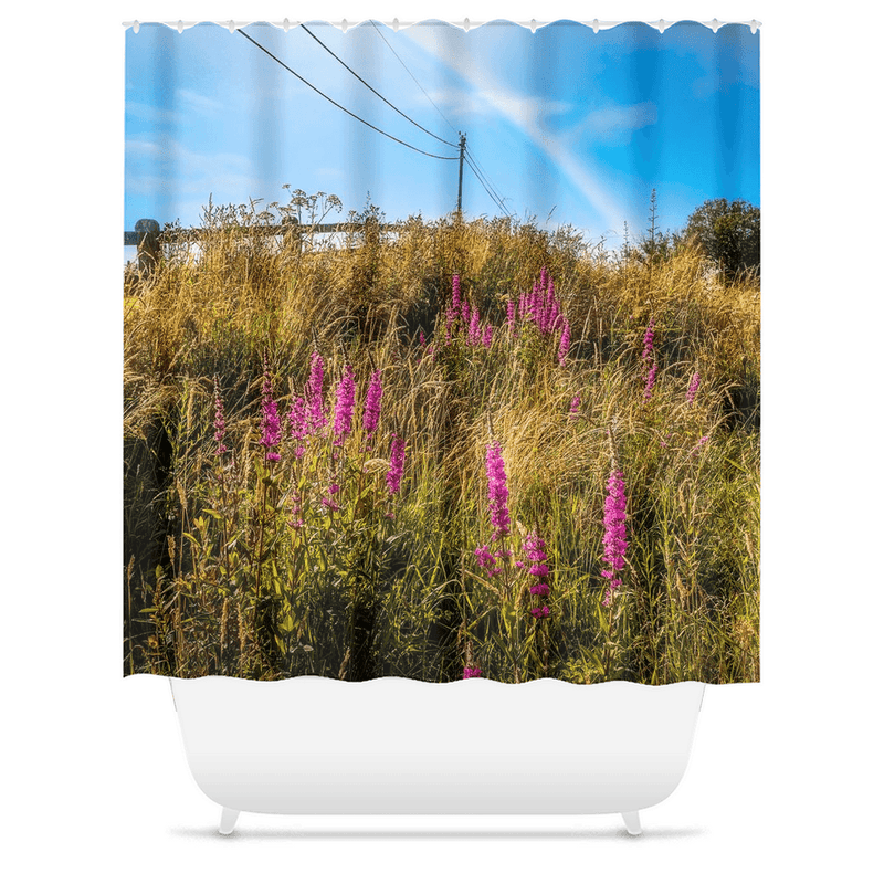 Shower Curtain - County Clare Rainbow over Roadside Wildflowers - James A. Truett - Moods of Ireland - Irish Art