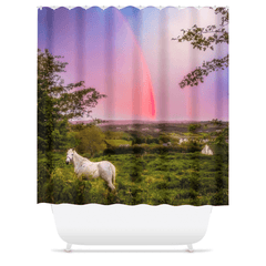 Shower Curtain - Monochrome Irish Rainbow at Sunset, County Clare, Ireland - James A. Truett - Moods of Ireland - Irish Art