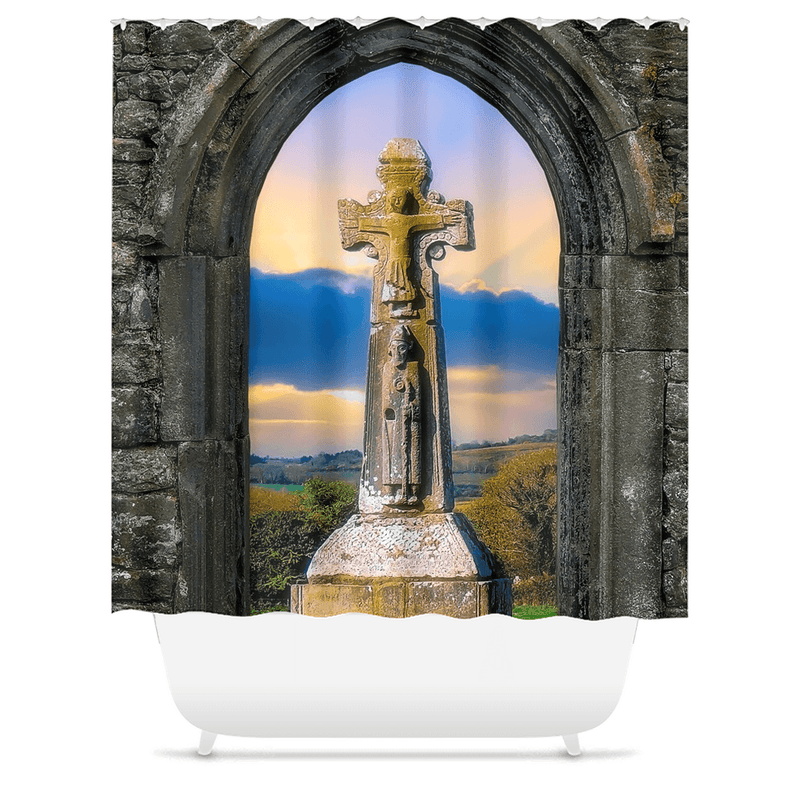 Shower Curtain - 12th Century St. Tola's Cross, County Clare - James A. Truett - Moods of Ireland - Irish Art