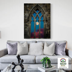 Canvas Wrap - Moon through Gothic Arch at Kilmacduagh, County Galway - James A. Truett - Moods of Ireland - Irish Art