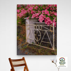 Canvas Wrap - Gate with Pink Roses, Lissycasey, County Clare - James A. Truett - Moods of Ireland - Irish Art