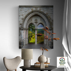 Canvas Wrap - County Clare meadow through Gothic Revival Church Arches - James A. Truett - Moods of Ireland - Irish Art