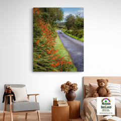 Canvas Wrap - Orange Wildflower Cascade along Irish Country Road - James A. Truett - Moods of Ireland - Irish Art