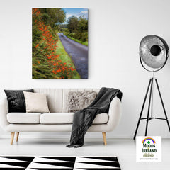 Canvas Wrap - Orange Wildflower Cascade along Irish Country Road - James A. Truett - Moods of Ireland - Irish Art