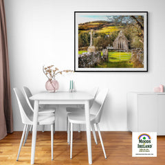 Print - 12th Century High Cross and Church Ruins in Ireland's County Clare