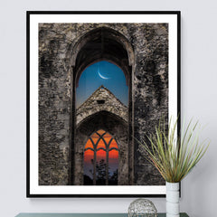 Print - Crescent Moon over Quin Abbey, County Clare - James A. Truett - Moods of Ireland - Irish Art