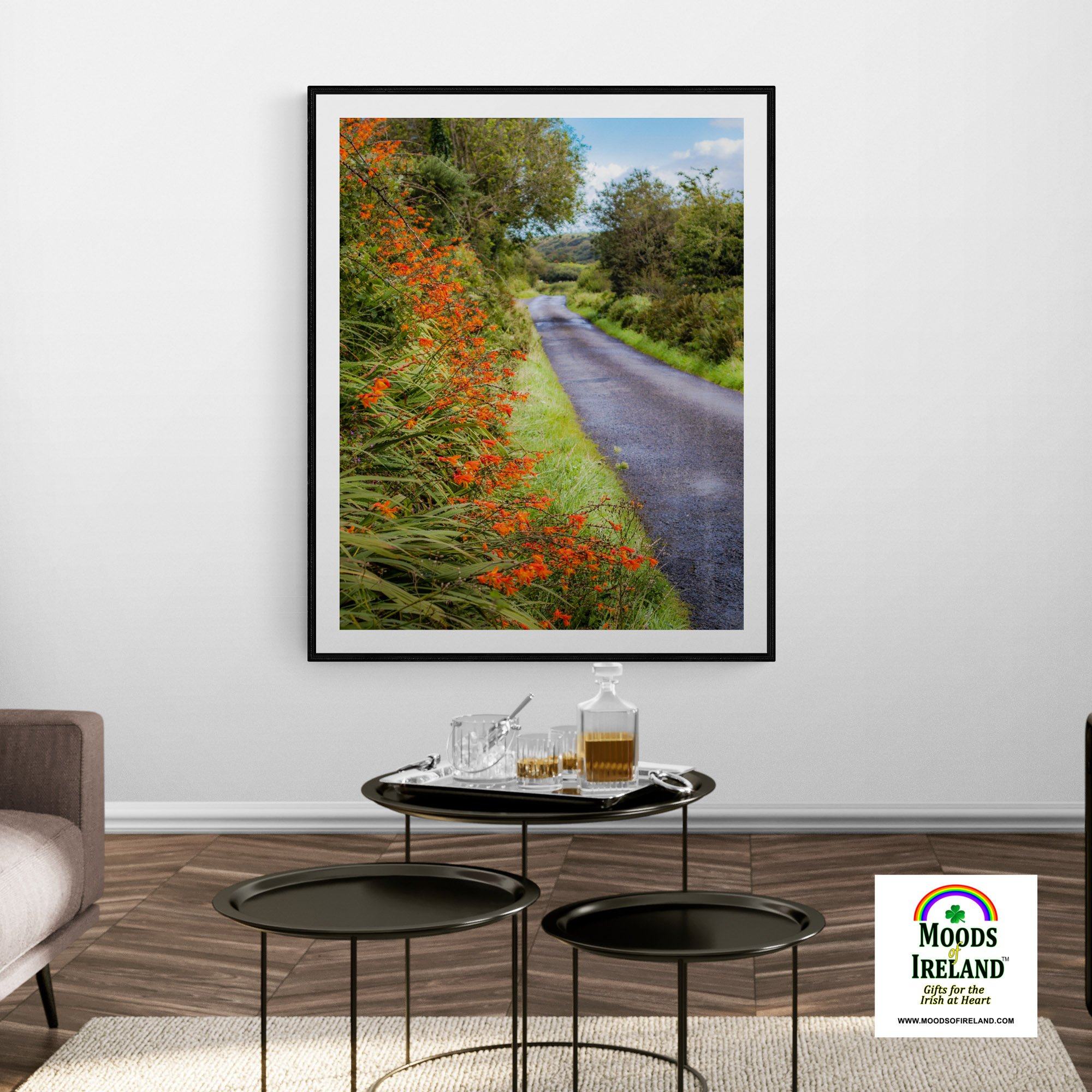 Print - Orange Wildflower Cascade along Irish Country Road - James A. Truett - Moods of Ireland - Irish Art