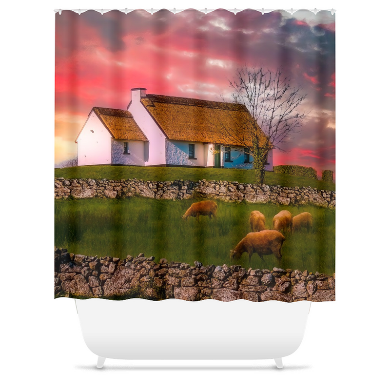 Shower Curtain - Irish Thatched Cottage on a Hill, County Clare, Ireland - James A. Truett - Moods of Ireland - Irish Art