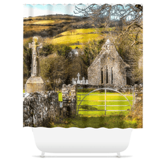 Shower Curtain - 12th Century High Cross and Church Ruins in Ireland's County Clare - James A. Truett - Moods of Ireland - Irish Art