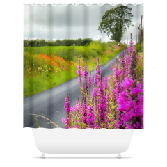 Shower Curtain - Wildflower-lined Irish Country Road, County Clare - James A. Truett - Moods of Ireland - Irish Art