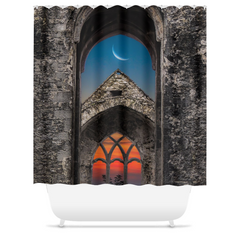 Shower Curtain - Crescent Moon over Quin Abbey, County Clare - James A. Truett - Moods of Ireland - Irish Art