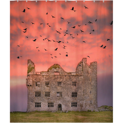 Shower Curtain - Birds over Leamaneh Castle, County Clare - James A. Truett - Moods of Ireland - Irish Art