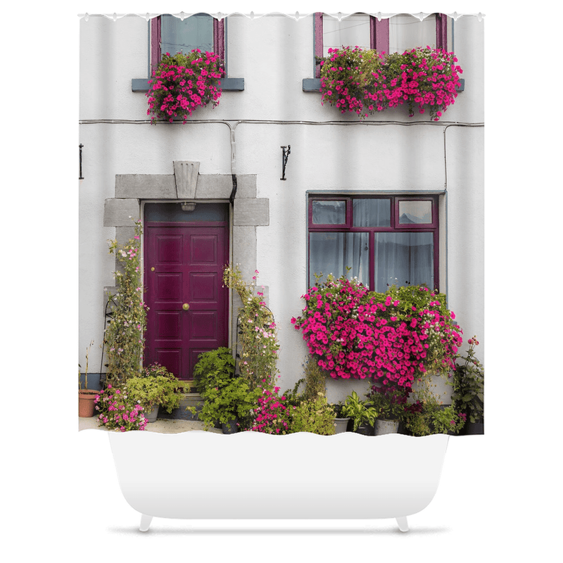 Shower Curtain - Flower Adorned Homefront in Kinvara, County Galway - James A. Truett - Moods of Ireland - Irish Art