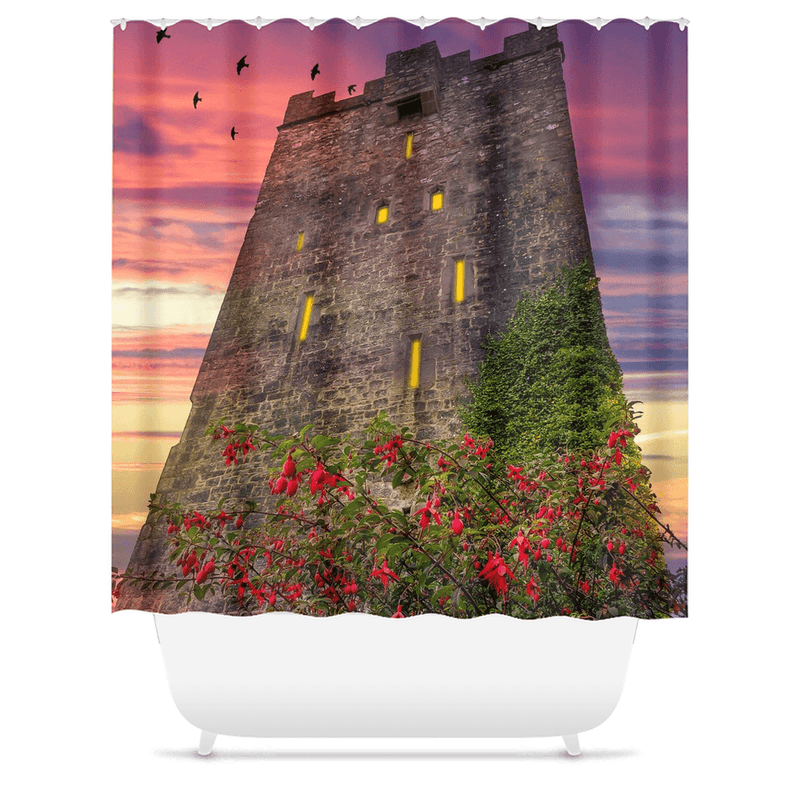 Shower Curtain - Fuchsia Sunset at Dysert O'Dea Castle - James A. Truett - Moods of Ireland - Irish Art