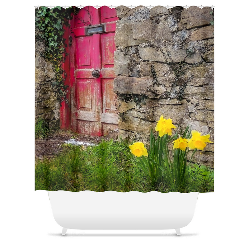 Shower Curtain - Daffodils Outside Irish Cottage, Kilrush, County Clare - James A. Truett - Moods of Ireland - Irish Art