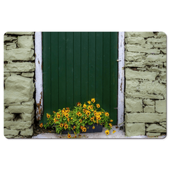 Desk Mat - Pansies and Painted Old Stone Building, Cooraclare, County Clare - James A. Truett - Moods of Ireland - Irish Art