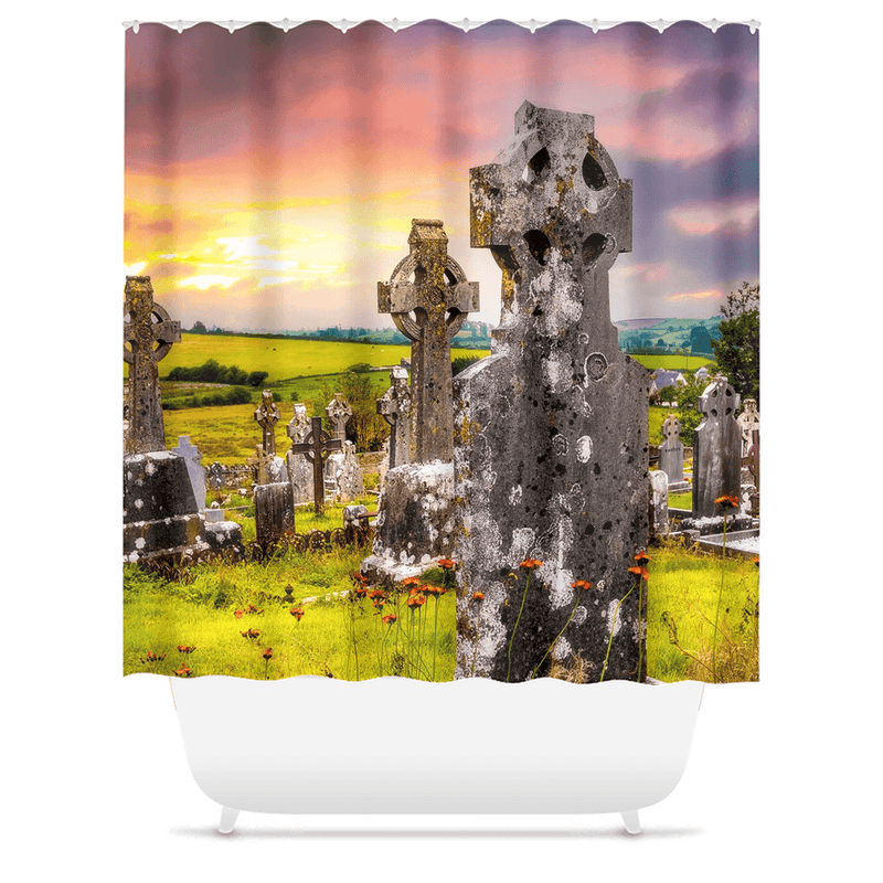 Shower Curtain - Celtic Crosses in Tulla Graveyard, County Clare - James A. Truett - Moods of Ireland - Irish Art