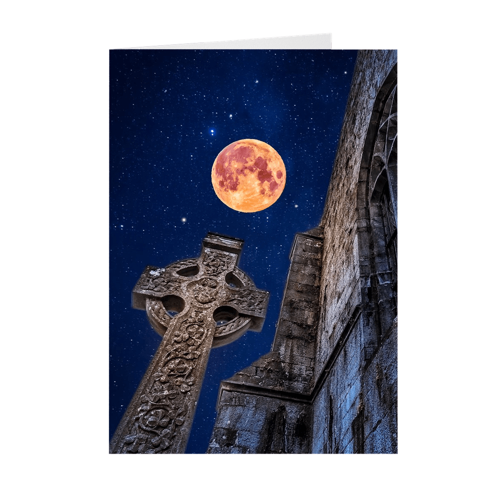 Folded Note Cards - Full Moon and Star-Studded Sky over Quin Abbey, County Clare - James A. Truett - Moods of Ireland - Irish Art