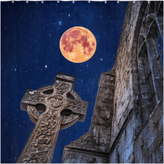 Shower Curtain - Full Moon and Star-Studded Sky over Quin Abbey, County Clare - James A. Truett - Moods of Ireland - Irish Art