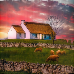 Shower Curtain - Irish Thatched Cottage on a Hill, County Clare, Ireland - James A. Truett - Moods of Ireland - Irish Art