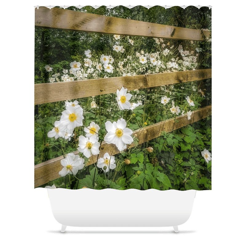 Shower Curtain - Japanese Anemones in the Irish Countryside - James A. Truett - Moods of Ireland - Irish Art