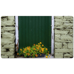 Desk Mat - Pansies and Painted Old Stone Building, Cooraclare, County Clare - James A. Truett - Moods of Ireland - Irish Art