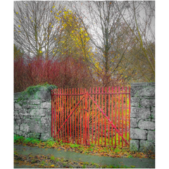 Shower Curtain - Red Gate in Autumn, County Galway - James A. Truett - Moods of Ireland - Irish Art