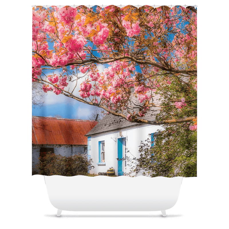 Shower Curtain - Cherry Blossoms and Irish Cottage, County Clare - James A. Truett - Moods of Ireland - Irish Art