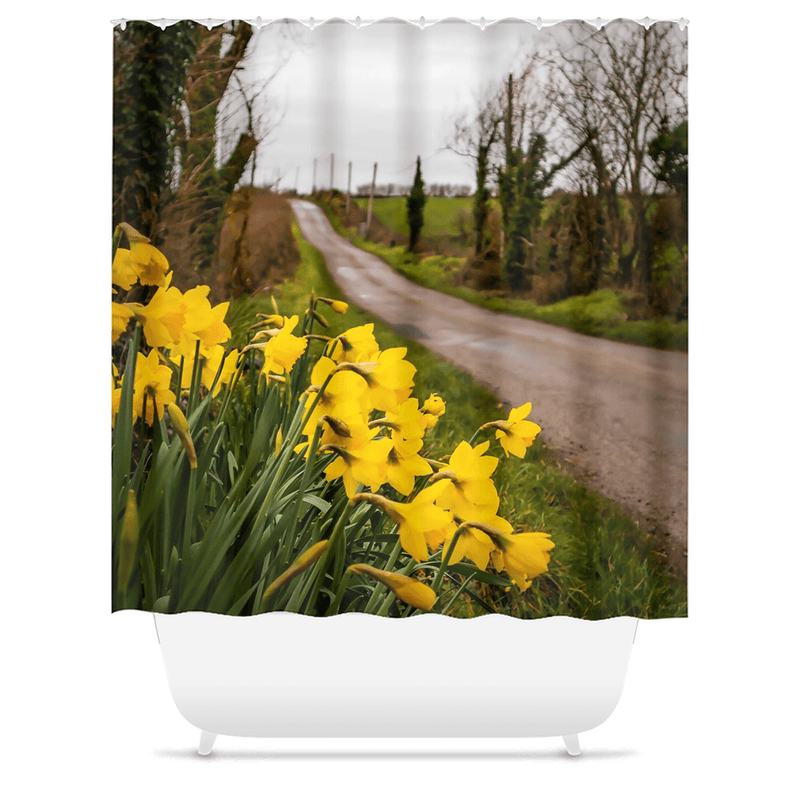 Shower Curtain - Irish Spring Daffodils on County Clare Country Road - James A. Truett - Moods of Ireland - Irish Art