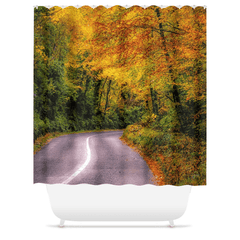 Shower Curtain - Rural Irish Road under Autumn Canopy, County Clare - James A. Truett - Moods of Ireland - Irish Art