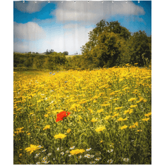 Shower Curtain - Red Poppy in Yellow Wildflower Meadow, Ballynacally, County Clare - James A. Truett - Moods of Ireland - Irish Art