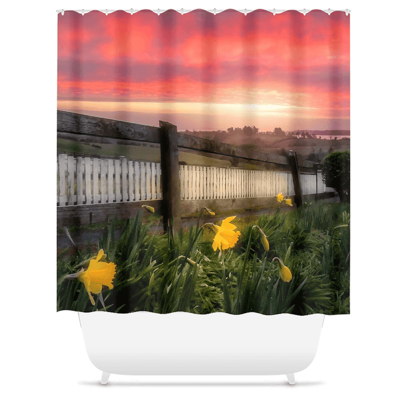 Shower Curtain - Daffodils and Spring Sunrise, County Clare, Ireland - James A. Truett - Moods of Ireland - Irish Art