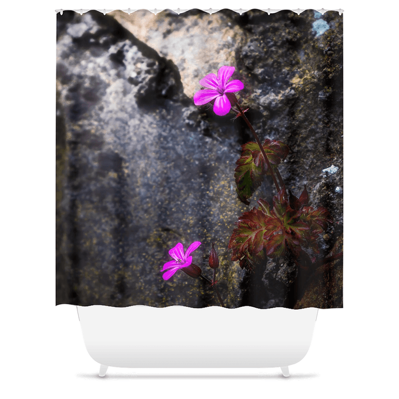 Shower Curtain - Spring Wildflowers Emerging from Stone, County Clare - James A. Truett - Moods of Ireland - Irish Art