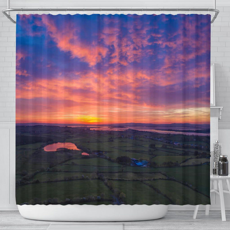 Shower Curtain - Sunrise over Ballylean Lake, County Clare, Ireland Shower Curtain Moods of Ireland 