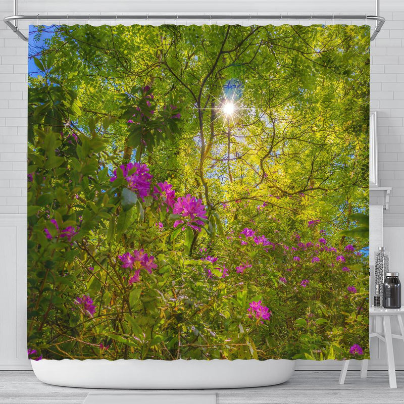 Shower Curtain - Sun Rays and Rhododendrons in Paradise, County Clare Shower Curtain Moods of Ireland 