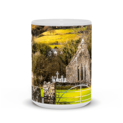 Image of Ceramic Mug - 12th Century High Cross and Church Ruins in Ireland's County Clare - James A. Truett - Moods of Ireland - Irish Art