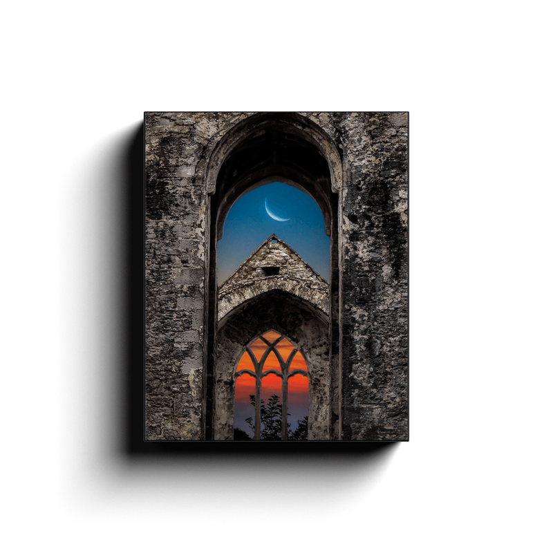 Canvas Wrap - Crescent Moon over Quin Abbey, County Clare - James A. Truett - Moods of Ireland - Irish Art